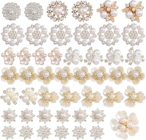 CHGCRAFT 48 Pcs 12 Styles Rhinestone Buttons Alloy Glass Cabochons Plastic Imitation Pearl Decoration Rhinestone Buttons for DIY Wedding Bouquet Clothes Bags Gift Decoration in Saudi Arabia