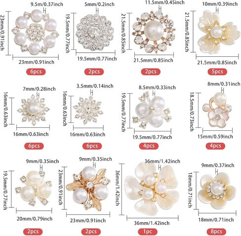 CHGCRAFT 48 Pcs 12 Styles Rhinestone Buttons Alloy Glass Cabochons Plastic Imitation Pearl Decoration Rhinestone Buttons for DIY Wedding Bouquet Clothes Bags Gift Decoration in Saudi Arabia