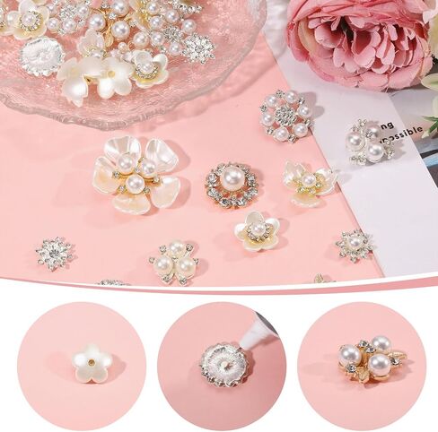 CHGCRAFT 48 Pcs 12 Styles Rhinestone Buttons Alloy Glass Cabochons Plastic Imitation Pearl Decoration Rhinestone Buttons for DIY Wedding Bouquet Clothes Bags Gift Decoration in Saudi Arabia