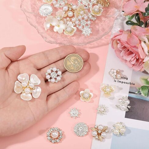 CHGCRAFT 48 Pcs 12 Styles Rhinestone Buttons Alloy Glass Cabochons Plastic Imitation Pearl Decoration Rhinestone Buttons for DIY Wedding Bouquet Clothes Bags Gift Decoration in Saudi Arabia