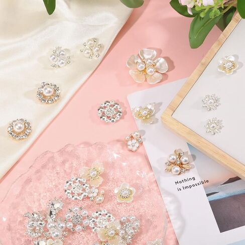 CHGCRAFT 48 Pcs 12 Styles Rhinestone Buttons Alloy Glass Cabochons Plastic Imitation Pearl Decoration Rhinestone Buttons for DIY Wedding Bouquet Clothes Bags Gift Decoration in Saudi Arabia