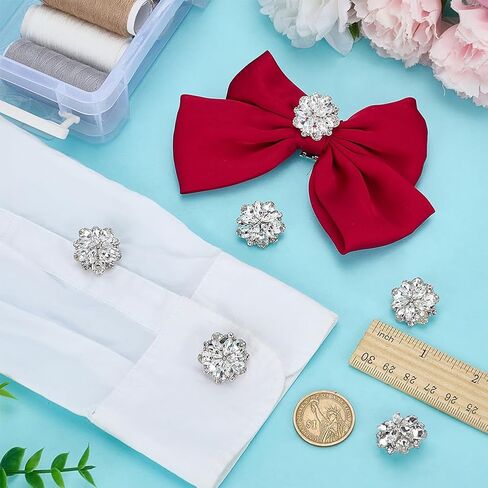 FINGERINSPIRE 6 PCS Shiny Flower Rhinestone Buttons 0.87inch Glass Rhinestone Shank Buttons Platinum Crystal Sew On Button with 1-Hole Jewelry Decoration for Craft Wedding Party Clothes Embellishment in Saudi Arabia