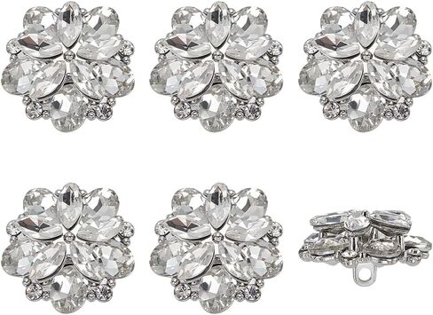 FINGERINSPIRE 6 PCS Shiny Flower Rhinestone Buttons 0.87inch Glass Rhinestone Shank Buttons Platinum Crystal Sew On Button with 1-Hole Jewelry Decoration for Craft Wedding Party Clothes Embellishment in Saudi Arabia