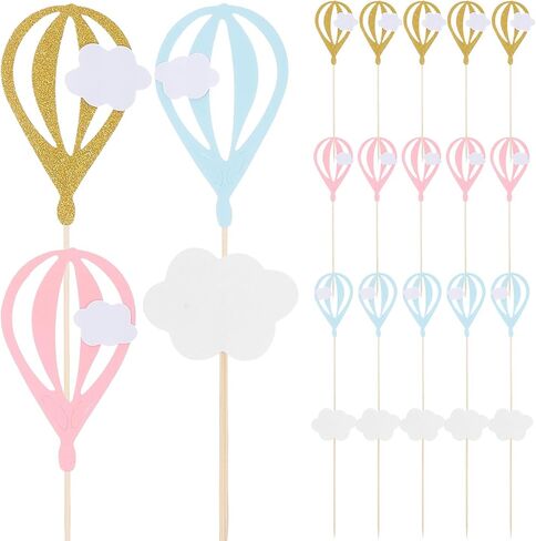 Gadpiparty 60 PCS Air Air Balloon Cake Toppers: Cupcake Cupcake ملون للاستحمام الطفل ، عيد ميلاد ، زخارف حفلات السفر - آمنة للكعك والكعك والفواكه والحلويات in Saudi Arabia