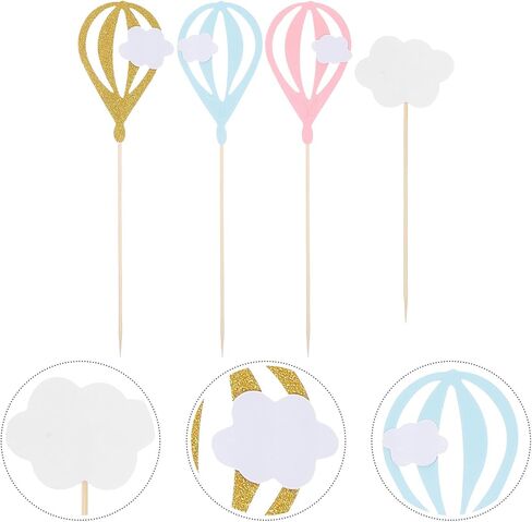 Gadpiparty 60 PCS Air Air Balloon Cake Toppers: Cupcake Cupcake ملون للاستحمام الطفل ، عيد ميلاد ، زخارف حفلات السفر - آمنة للكعك والكعك والفواكه والحلويات in Saudi Arabia