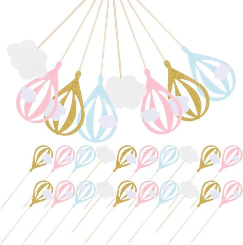 Gadpiparty 60 PCS Air Air Balloon Cake Toppers: Cupcake Cupcake ملون للاستحمام الطفل ، عيد ميلاد ، زخارف حفلات السفر - آمنة للكعك والكعك والفواكه والحلويات in Saudi Arabia