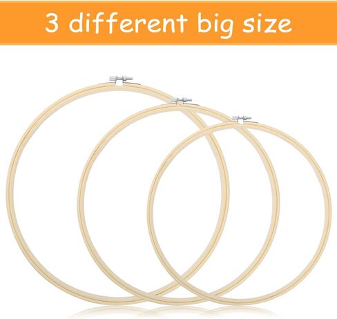 Caydo 3 Size Embroidery Hoops Big Size 8 inch, 10 inch, 12 inch Wooden Round Adjustable Bamboo Circle Cross Stitch Hoop Ring for Art Craft Handy Sewing in Saudi Arabia