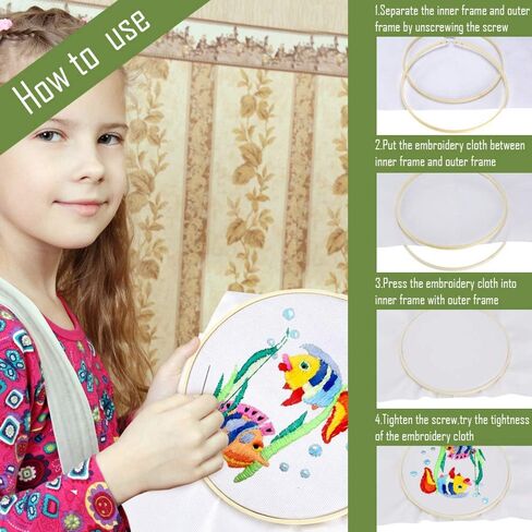Caydo 3 Size Embroidery Hoops Big Size 8 inch, 10 inch, 12 inch Wooden Round Adjustable Bamboo Circle Cross Stitch Hoop Ring for Art Craft Handy Sewing in Saudi Arabia