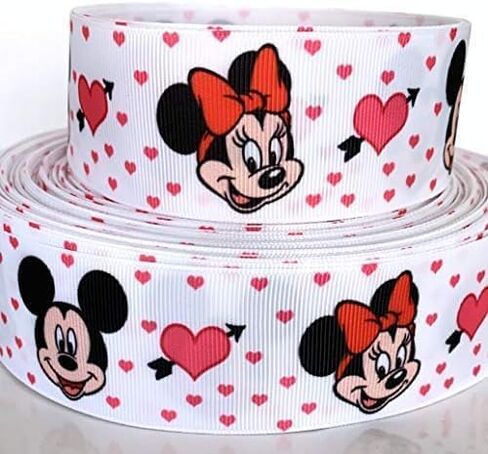 Grosgrain Ribbon 1.5 "Mouse Dots Cartoon Printed White Black Pink Minnie لكل ساحة in Saudi Arabia