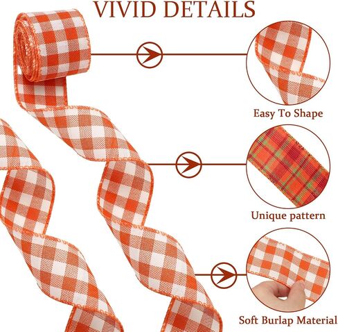 Whaline 10 Rolls 50 Yard Fall Plaid Burlap Ribbon 2 Inch Decorative Wrapping Ribbon for Autumn Thanksgiving DIY Crafts Bow Wreath Making Supplies in Kuwait