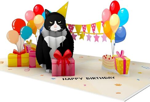 4BO Black Cat Pop Up Birthday Card, Funny Cat Birthday Card, Handmade Greeting Cards for Cat Lovers, 3D Greeting Card, Fun Birthday Gifts Card for Women, Men in Saudi Arabia