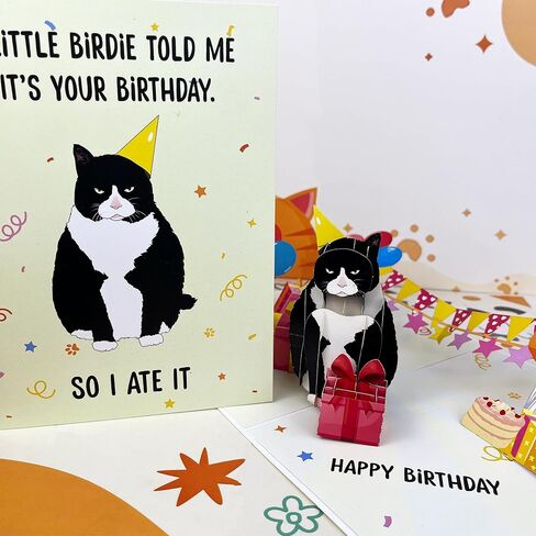 4BO Black Cat Pop Up Birthday Card, Funny Cat Birthday Card, Handmade Greeting Cards for Cat Lovers, 3D Greeting Card, Fun Birthday Gifts Card for Women, Men in Saudi Arabia