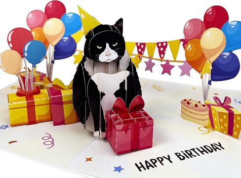 4BO Black Cat Pop Up Birthday Card, Funny Cat Birthday Card, Handmade Greeting Cards for Cat Lovers, 3D Greeting Card, Fun Birthday Gifts Card for Women, Men in Saudi Arabia
