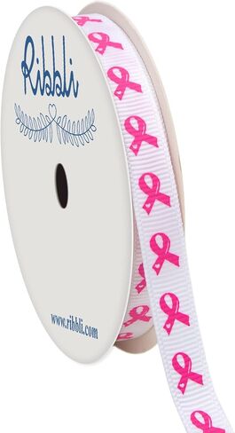 Ribbli Grosgrain Breast Cancer Awareness Craft Ribbon,3/8-Inch,Pearl Pink/Hot Pink,Continuous 10-Yard Spool in Saudi Arabia