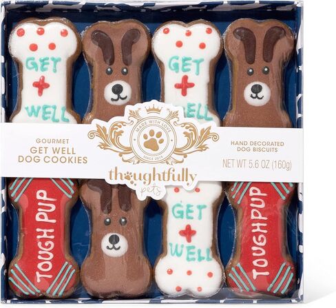 Thoughtfully Pets, Get Well Dog Cookies Gift Set, Crunchy Dog Treats Includes Colorfully Hand Decorated Get Well Themed Dog Biscuits to Brighten Their Day, Pack of 8 in Kuwait