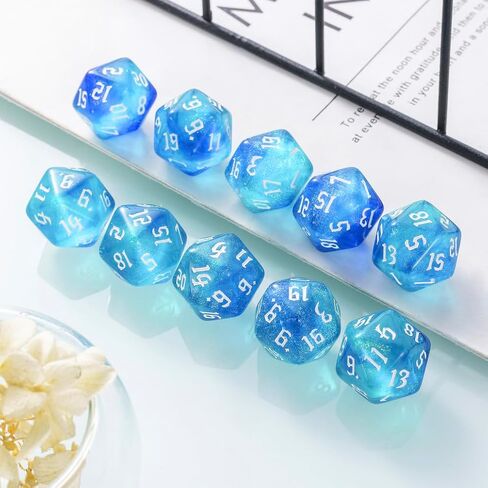 10pcs polyhedral d20 dice set 20mm acrylic dice double colors 20 side game dice for rpg mtg dnd table games (Green Purple) in Kuwait