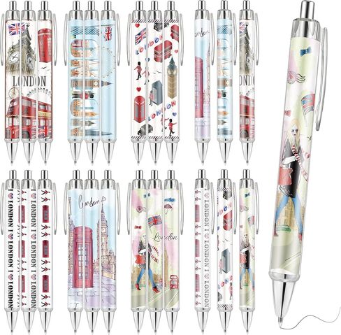 24 PCS London Point Pens ، British تحت عنوان Ballpoort Pens Ink Black Ink في 6 تصميمات مميزة للمدينة ، هدايا التذكارية للمسافرين المراهقين للطلاب in Kuwait
