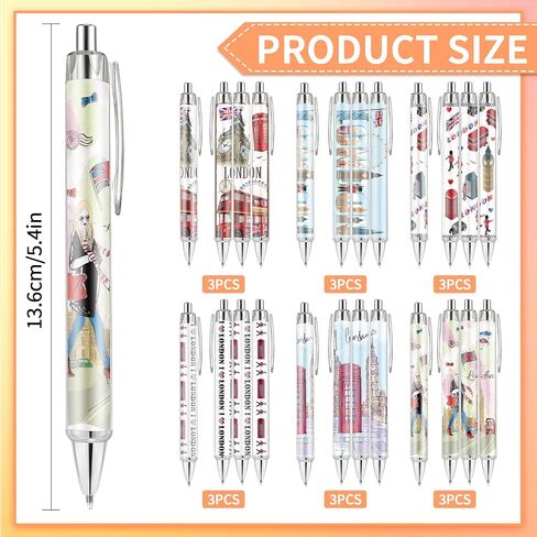 24 PCS London Point Pens ، British تحت عنوان Ballpoort Pens Ink Black Ink في 6 تصميمات مميزة للمدينة ، هدايا التذكارية للمسافرين المراهقين للطلاب in Kuwait