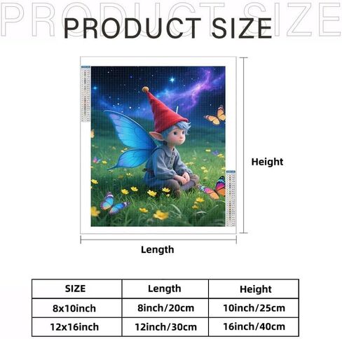 yvkew 5D Diamond Painting Cute Gnome Stress Relief Activity Living Room Wall Decor Minimalist Abstract Style Complete Tool Kit Included Blue-Winged Elf Boy in Starry Meadow 12x16 inch in Saudi Arabia