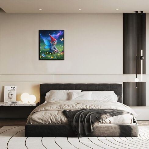 yvkew 5D Diamond Painting Cute Gnome Stress Relief Activity Living Room Wall Decor Minimalist Abstract Style Complete Tool Kit Included Blue-Winged Elf Boy in Starry Meadow 12x16 inch in Saudi Arabia