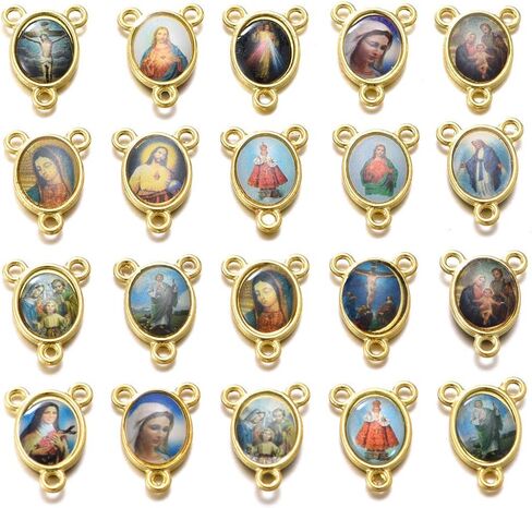 100pcs Mix Picture Enamel Gold Our Lady Miraculous Medal Floral Rosary Centerpiece Cross Jesus Virgin Mary Catholic Alloy Crucifix Charms for DIY Jewelry Making 12mmx16mm(A588) in Saudi Arabia