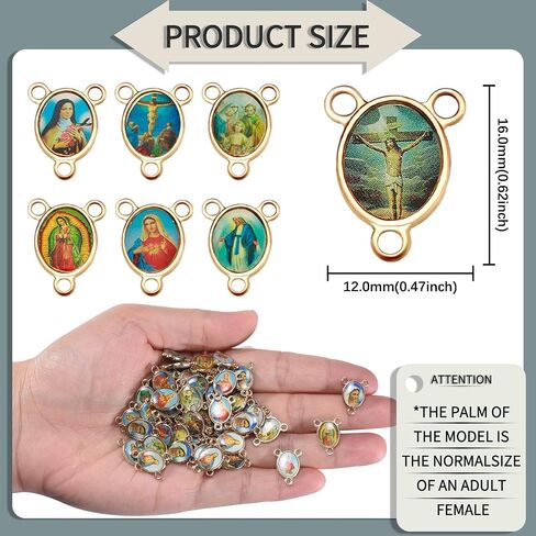 100pcs Mix Picture Enamel Gold Our Lady Miraculous Medal Floral Rosary Centerpiece Cross Jesus Virgin Mary Catholic Alloy Crucifix Charms for DIY Jewelry Making 12mmx16mm(A588) in Saudi Arabia