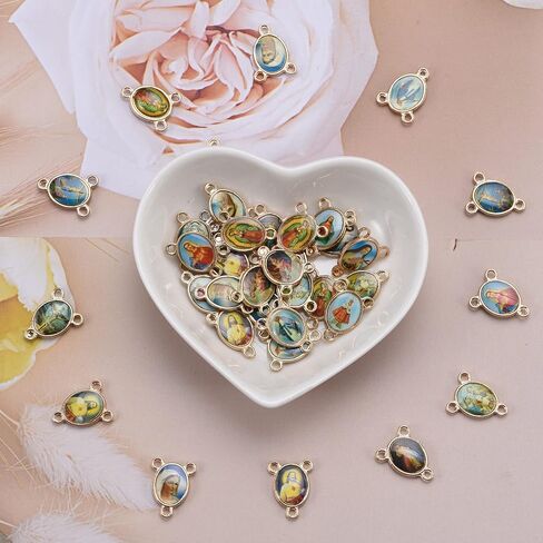 100pcs Mix Picture Enamel Gold Our Lady Miraculous Medal Floral Rosary Centerpiece Cross Jesus Virgin Mary Catholic Alloy Crucifix Charms for DIY Jewelry Making 12mmx16mm(A588) in Saudi Arabia