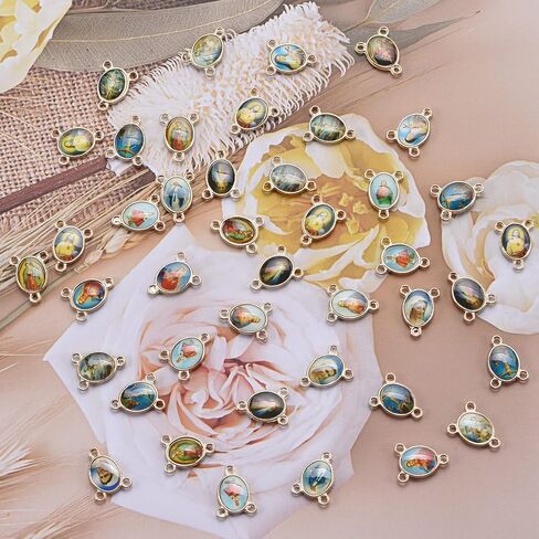 100pcs Mix Picture Enamel Gold Our Lady Miraculous Medal Floral Rosary Centerpiece Cross Jesus Virgin Mary Catholic Alloy Crucifix Charms for DIY Jewelry Making 12mmx16mm(A588) in Saudi Arabia