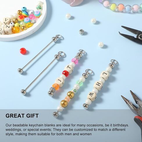 10 Pcs Beadable Keychain Bars, Metal Beaded Blank Keychain Strips for Pendant DIY Crafts Jewelry Making (Silver) in Saudi Arabia