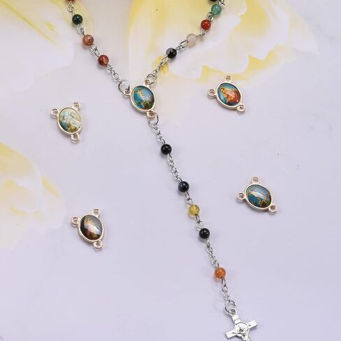 100pcs Mix Picture Enamel Gold Our Lady Miraculous Medal Floral Rosary Centerpiece Cross Jesus Virgin Mary Catholic Alloy Crucifix Charms for DIY Jewelry Making 12mmx16mm(A588) in Saudi Arabia