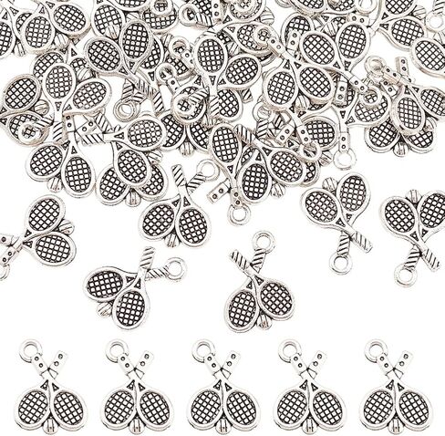 DICOSMETIC 50Pcs Tennis Racket Charms Bulk Tibetan Style Alloy Charms Antique Silver Tennis Racquet Charm Sports Theme Charm for Jewelry Craft Making, Hole: 2mm in Saudi Arabia