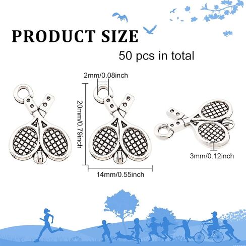 DICOSMETIC 50Pcs Tennis Racket Charms Bulk Tibetan Style Alloy Charms Antique Silver Tennis Racquet Charm Sports Theme Charm for Jewelry Craft Making, Hole: 2mm in Saudi Arabia