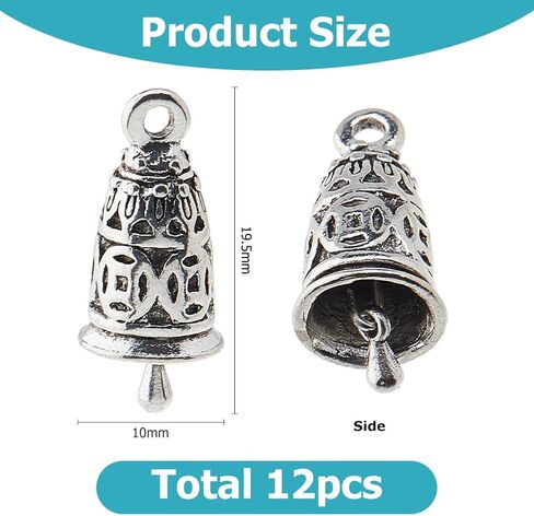 12pcs تبكيت على غرار المعلقات أجراس الرياح أجراس الجرس المصغرة سحر الجرس الفضي التبتي المعلقات لديكور مجوهر in Saudi Arabia