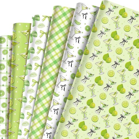 Martini Cocktail Cups Wrapp Wrappe - 12 ورقة من الأظافر Martini Gift Paper 6 Design Martinis Green Bow Pattern Paper for tini bit Brada Party Party Bridal Wedding Wedding 20 'x 27' ' in Saudi Arabia