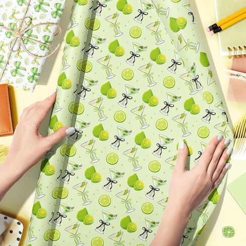 Martini Cocktail Cups Wrapp Wrappe - 12 ورقة من الأظافر Martini Gift Paper 6 Design Martinis Green Bow Pattern Paper for tini bit Brada Party Party Bridal Wedding Wedding 20 'x 27' ' in Saudi Arabia