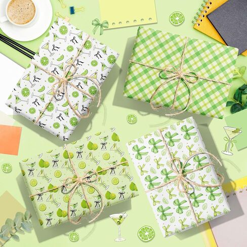 Martini Cocktail Cups Wrapp Wrappe - 12 ورقة من الأظافر Martini Gift Paper 6 Design Martinis Green Bow Pattern Paper for tini bit Brada Party Party Bridal Wedding Wedding 20 'x 27' ' in Saudi Arabia