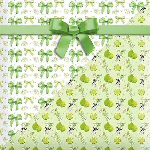 Martini Cocktail Cups Wrapp Wrappe - 12 ورقة من الأظافر Martini Gift Paper 6 Design Martinis Green Bow Pattern Paper for tini bit Brada Party Party Bridal Wedding Wedding 20 'x 27' ' in Saudi Arabia