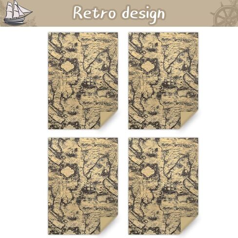 Vintage Antique Vintage Ancient Retro Black Mysterious Ocean Sea Far East World Old Map Sailing Boat Nautical Brown Kraft Wrapping Paper Folded Flat 4 Sheets 16 sq. ft. ttl For Traveller Christmas Hanukka Pirates Theme Gift Wrap in Saudi Arabia