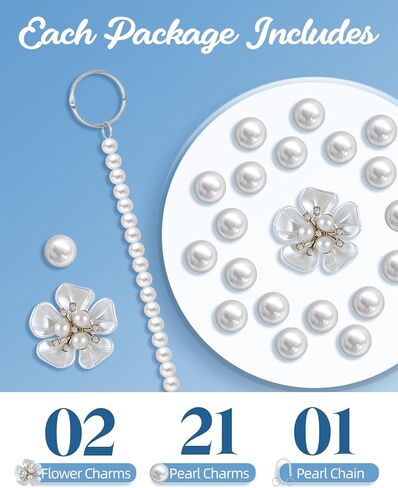 Pearl Flower Charms for Bogg Bags Accessories Women Girls with Detachable Chain - Stylish Durable Decorative for Croc Simply Southern Totes Rubber Beach Bags in Kuwait