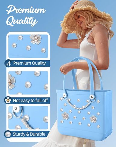 Pearl Flower Charms for Bogg Bags Accessories Women Girls with Detachable Chain - Stylish Durable Decorative for Croc Simply Southern Totes Rubber Beach Bags in Kuwait