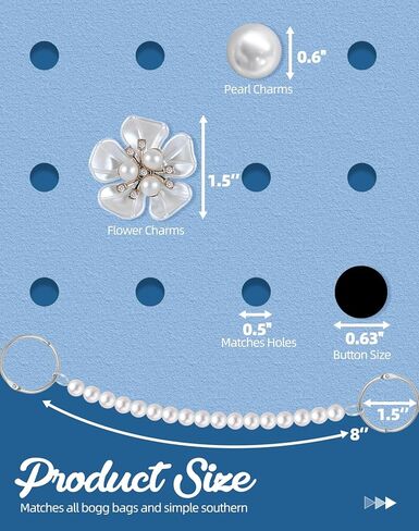 Pearl Flower Charms for Bogg Bags Accessories Women Girls with Detachable Chain - Stylish Durable Decorative for Croc Simply Southern Totes Rubber Beach Bags in Kuwait