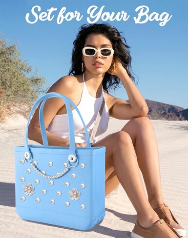 Pearl Flower Charms for Bogg Bags Accessories Women Girls with Detachable Chain - Stylish Durable Decorative for Croc Simply Southern Totes Rubber Beach Bags in Kuwait