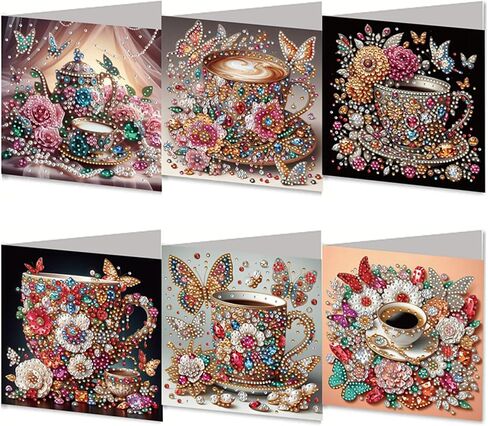 Maiyiyi 6 Pack DIY Good Morning Diamond Art Retaing Cards ، Coffee Diamond Painting Cards ، Butterfly Rose Diamond Art Cards with Andivets for Family Friends Holiday Birthday in Saudi Arabia