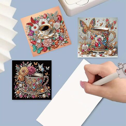 Maiyiyi 6 Pack DIY Good Morning Diamond Art Retaing Cards ، Coffee Diamond Painting Cards ، Butterfly Rose Diamond Art Cards with Andivets for Family Friends Holiday Birthday in Saudi Arabia