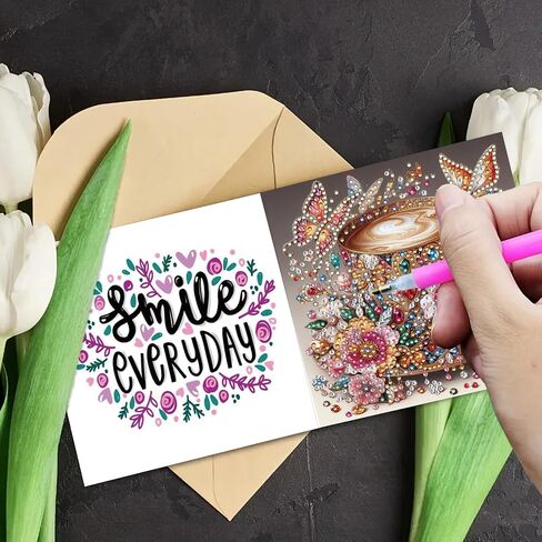 Maiyiyi 6 Pack DIY Good Morning Diamond Art Retaing Cards ، Coffee Diamond Painting Cards ، Butterfly Rose Diamond Art Cards with Andivets for Family Friends Holiday Birthday in Saudi Arabia