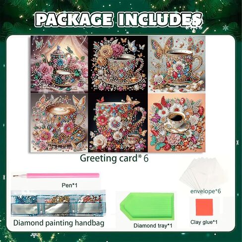Maiyiyi 6 Pack DIY Good Morning Diamond Art Retaing Cards ، Coffee Diamond Painting Cards ، Butterfly Rose Diamond Art Cards with Andivets for Family Friends Holiday Birthday in Saudi Arabia