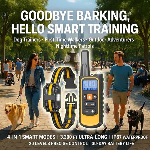 Waterproof Dog Shock Collar with Remote 3300 FT – 3 Modes Beep Vibrate Static, LED Light, 20-Level Adjustable, Rechargeable Training Collar for Small Medium Large Dogs 8-120 lbs in Saudi Arabia