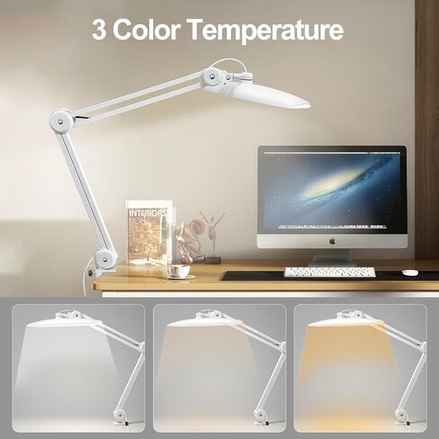20 "مصباح مكتب LED مع المشبك ، 24W CCT ضوء الظفر قابلة للتعديل قابلة للضبط للمكتب ، 120 LEDS المعادن دوارة النهار لتصبح لتكنولوجيا الأظافر المهندس المعماري المعماري ، أبيض ، أبيض in Saudi Arabia
