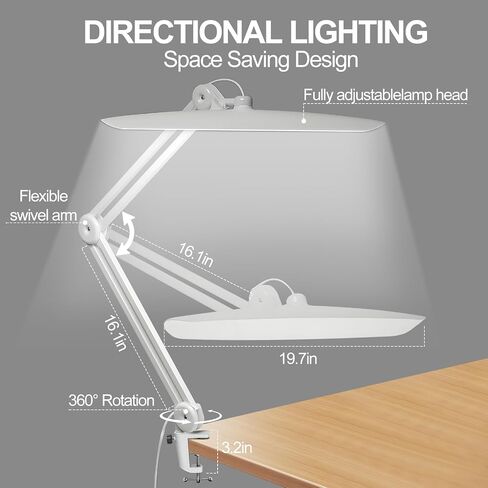 20 "مصباح مكتب LED مع المشبك ، 24W CCT ضوء الظفر قابلة للتعديل قابلة للضبط للمكتب ، 120 LEDS المعادن دوارة النهار لتصبح لتكنولوجيا الأظافر المهندس المعماري المعماري ، أبيض ، أبيض in Saudi Arabia