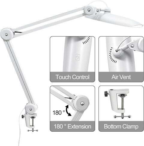 20 "مصباح مكتب LED مع المشبك ، 24W CCT ضوء الظفر قابلة للتعديل قابلة للضبط للمكتب ، 120 LEDS المعادن دوارة النهار لتصبح لتكنولوجيا الأظافر المهندس المعماري المعماري ، أبيض ، أبيض in Saudi Arabia